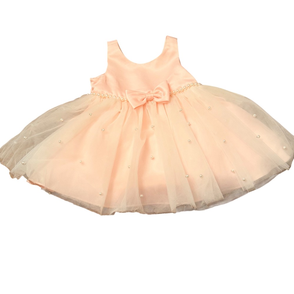 American Princess Baby Girl 12M Peach Pink Pearl Tulle Formal Occasion Dress NWT